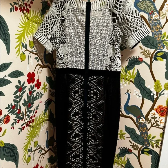 Byron Lars Black and White Geometric Midi Dress - Picture 2 of 9